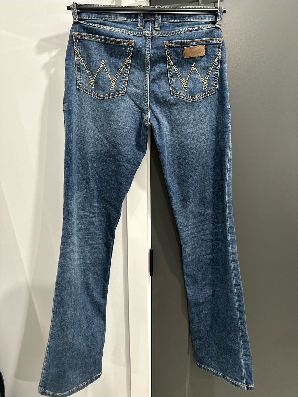 Wrangler Women's Blue Boot Cut Jeans with Yellow Stitching
